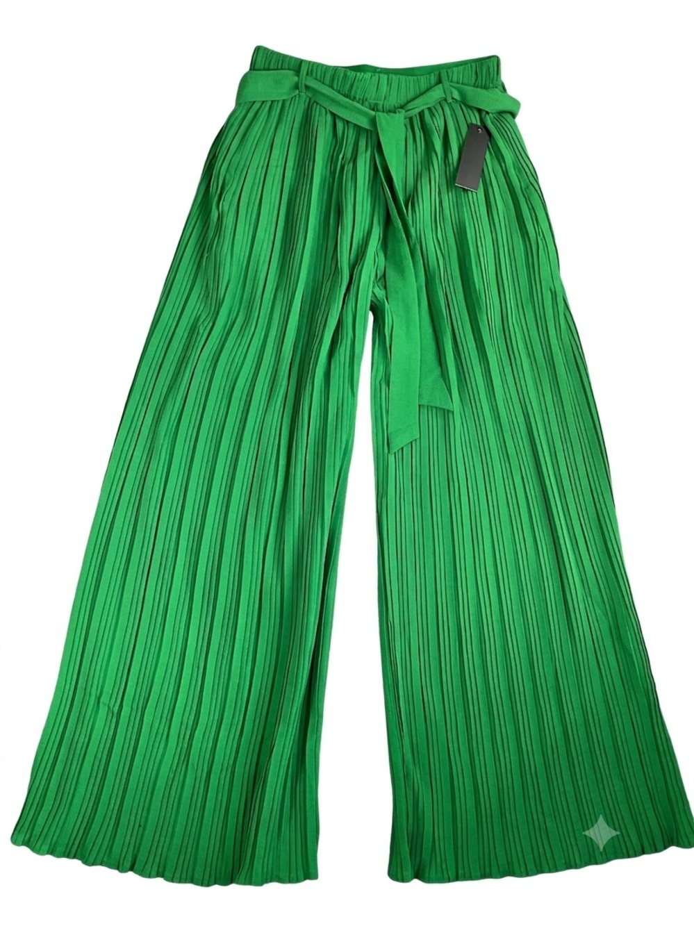Alice Blue Emerald Green Pleated Wide-Leg Tie-Waist Pants